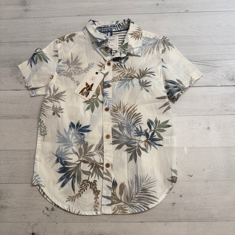 Denim & Flower boys short sleeve button‎ down shirt tropical print 5/6 NEW